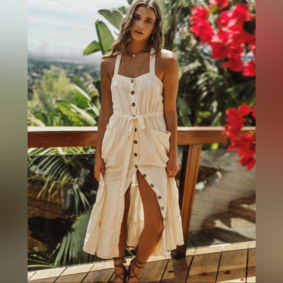 NWT Free people “Catch The Breeze” midi/maxi Dress in ivory, size med (runs big) - Picture 2 of 15